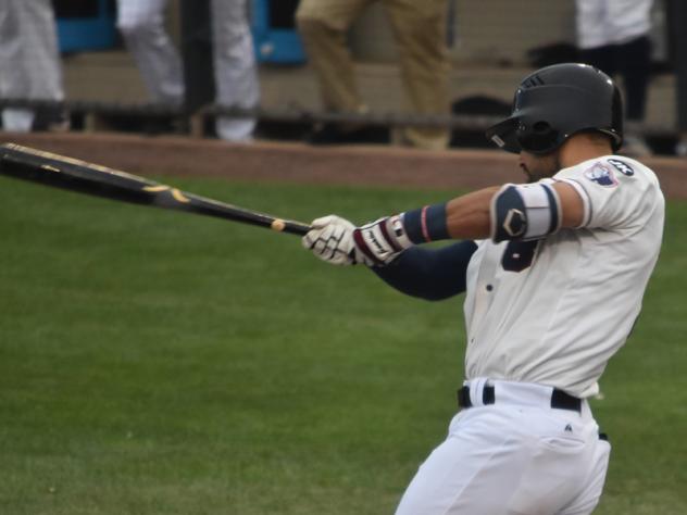 Alfredo Rodriguez of the Somerset Patriots takes a swing