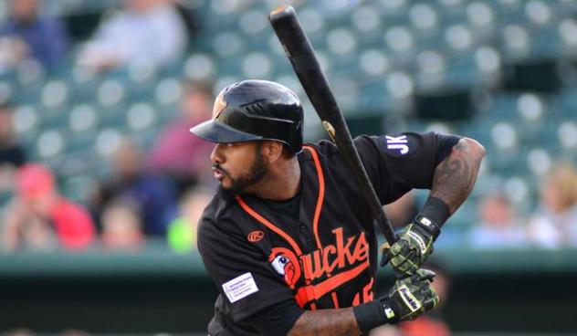 Jordany Valdespin of the Long Island Ducks awaits a pitch