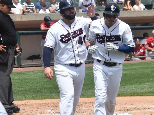 Mike Fransoso of the Somerset Patriots receives congratulations