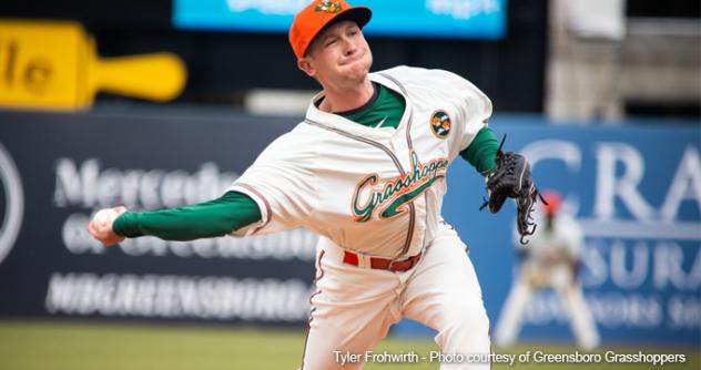 Pitcher Tyler Frohwirth with the Greensboro Grasshoppers