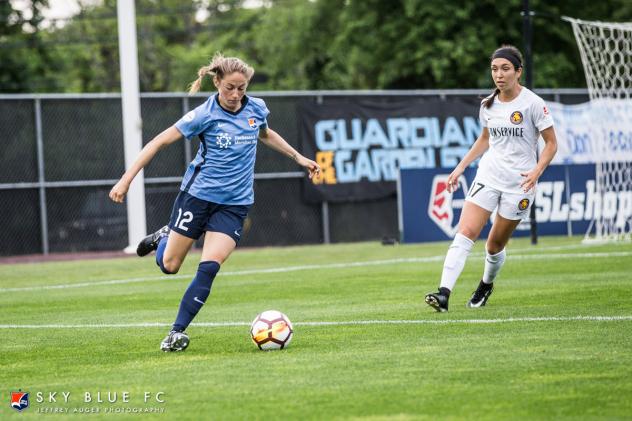 Sky Blue FC forward Janine Beckie takes on Utah Royals FC
