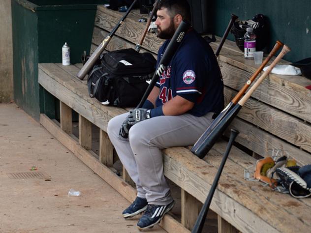 Kyle Roller in the dugout for the Somerset Patriots