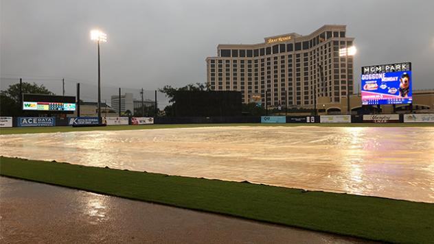 The tarp on MGM Park, home of the Biloxi Shuckers