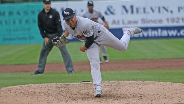 Scranton/Wilkes-Barre RailRiders pitcher Justus Sheffield delivers