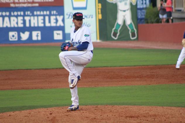 Lexington Legends pitcher Yefri Del Rosario prepares to throw