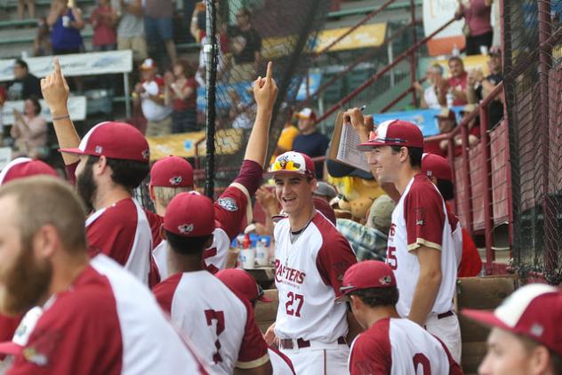 A happy Wisconsin Rapids Rafters dugout