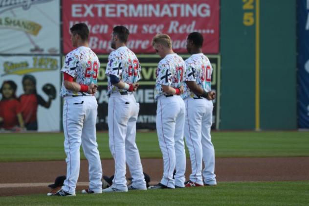Salem Red Sox stand for the National Anthem