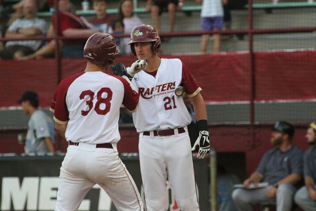 Mike Rojas (38) and Mitch Mallek of the Wisconsin Rapids Rafters