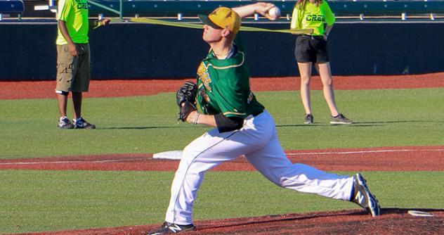 Normal CornBelters pitcher Jack Landwehr warming up