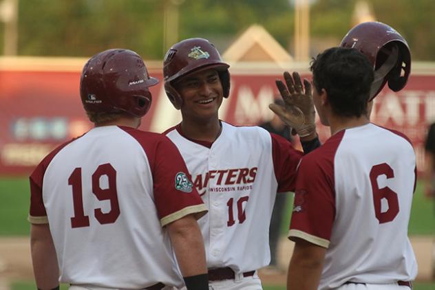 Wisconsin Rapids Rafters exchange high fives