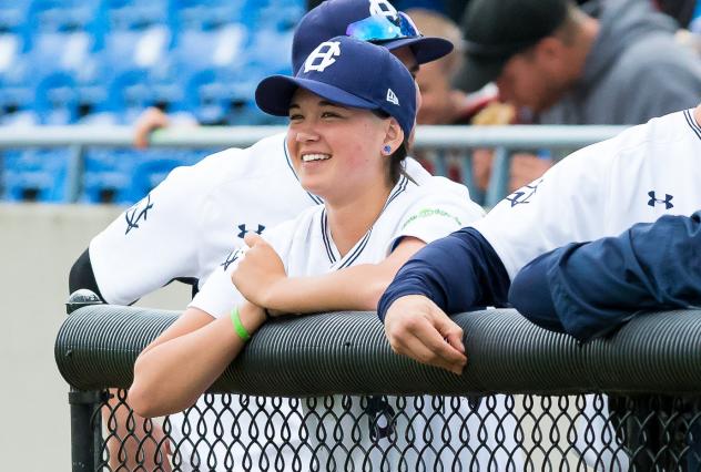 Victoria HarbourCats pitcher Claire Eccles watches the action