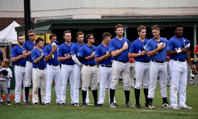 Albany Dutchmen line up for the National Anthem