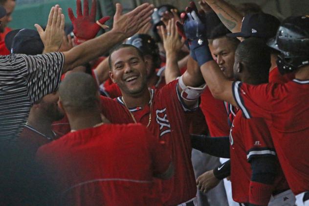 Chris Dominguez of the Syracuse Chiefs launched a three-run home run in the second inning Monday night