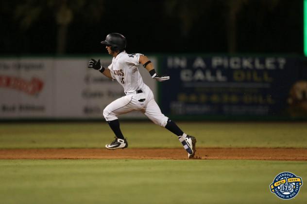 Oswaldo Cabrera of the Charleston RiverDogs races around the bases with a triple