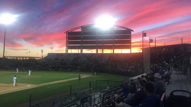 The sun sets at Gesa Stadium, home of the Tri-City Dust Devils