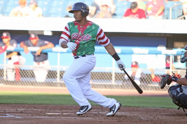 Pedro Severino of the Syracuse Chiefs in Christmas in July uniforms