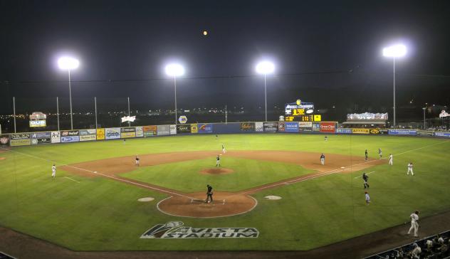 Avista Stadium, home of the Spokane Indians, under the lights