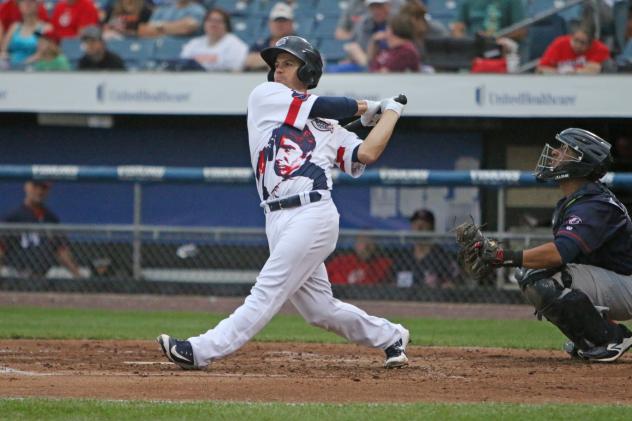 Tuffy Gosewisch of the Syracuse Chiefs reached twice and scored twice Saturday night