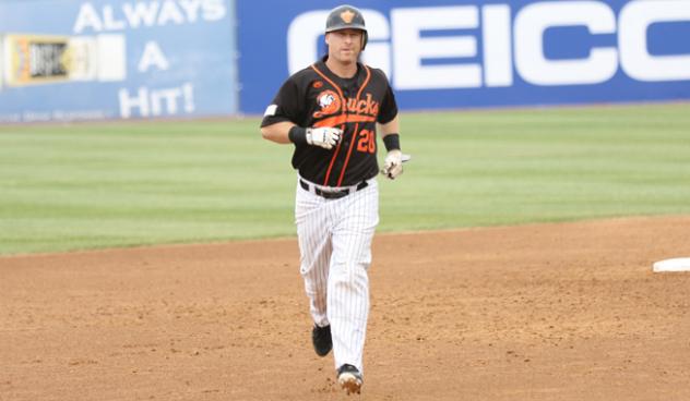 Lew Ford of the Long Island Ducks rounds the bases
