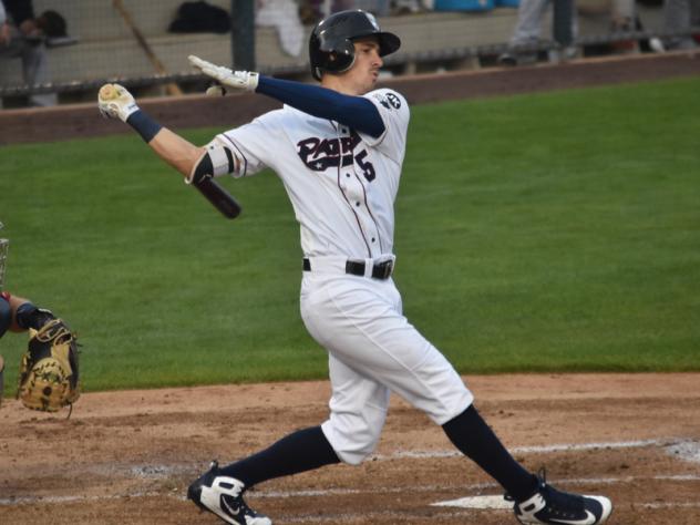 Mike Fransoso with a big swing for the Somerset Patriots