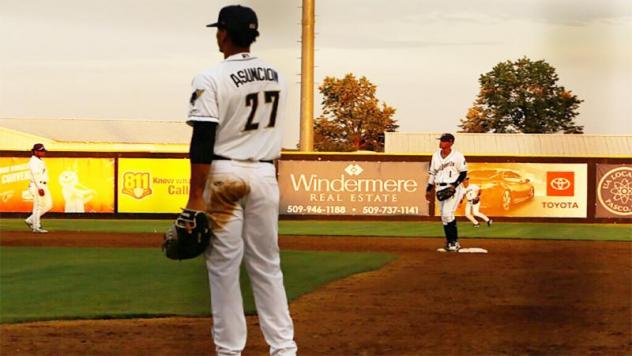 Tri-City Dust Devils infield warms up as the sun sets