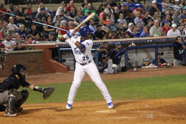 Seuly Matias at bat for the Lexington Legends