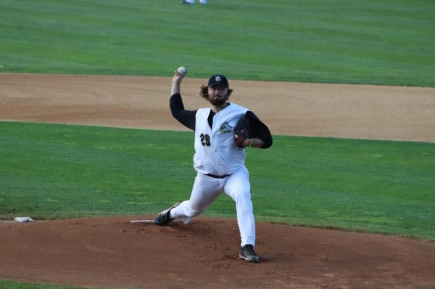 Saugerties Stallions pitcher Noah Stone (Arkansas St.) delivers Saturday against the Glens Falls Dragons