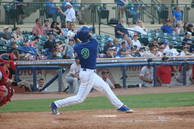 Cal Jones of the Lexington Legends swings away