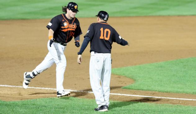 Taylor Ard of the Long Island Ducks rounds the bases