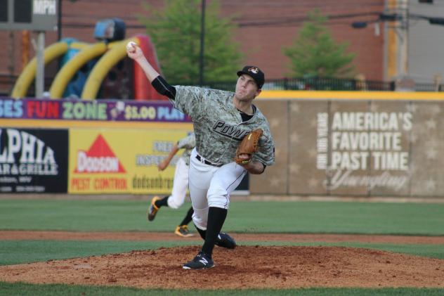 Alex McRae pitching for the West Virginia Power