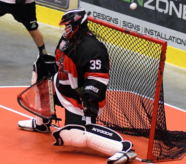 Goalie Charles Claxton with the Nanaimo Timbermen