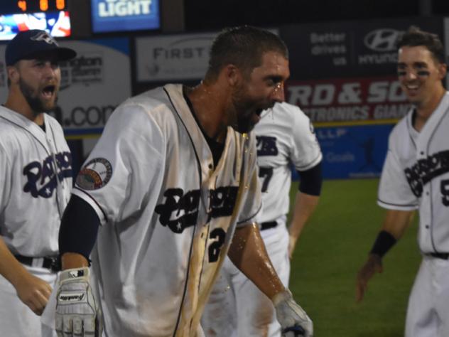 Craig Massey of the Somerset Patriots post-Gatorade dunking