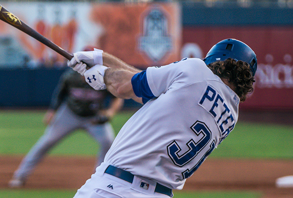 D.J. Peters of the Tulsa Drillers at bat