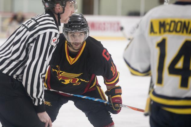 Forward Manny Gialedakis with the University of Guelph
