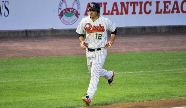 Dan Lyons of the Long Island Ducks trots home following a home run