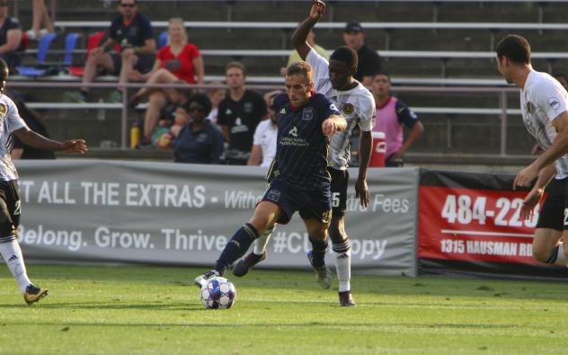 Santi Moar of Bethlehem Steel FC maintains possession against the Pittsburgh Riverhounds