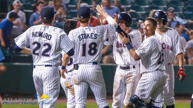 Lakewood BlueClaws celebrate a walk-off win