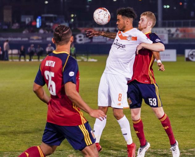 Jhon Pirez (8) and the Tulsa Roughnecks face the Real Monarchs SLC