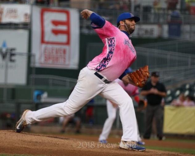 David Palladino of the Rockland Boulders delivers a pitch in Saturday night's Rockland victory