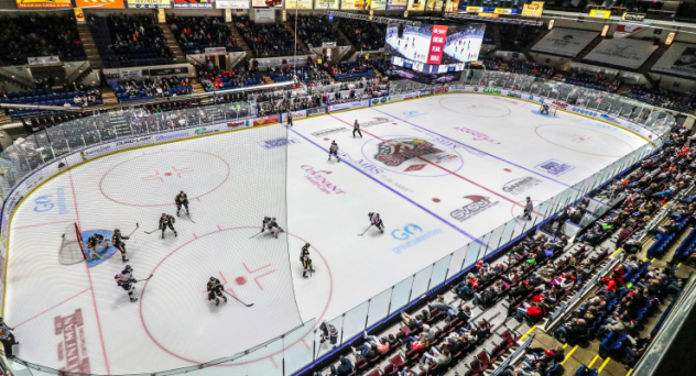 Action at a Saginaw Spirit home game at The Dow Event Center