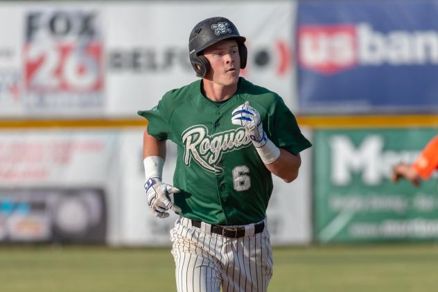 Cole Carder of the Medford Rogues runs the bases