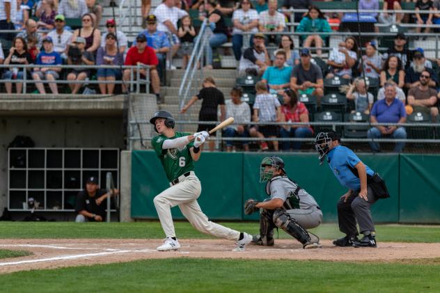 Cole Carder of the Medford Rogues takes a big swing