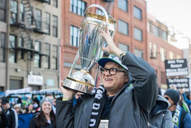 Seattle Sounders FC Owner Drew Carey with the 2016 MLS Cup
