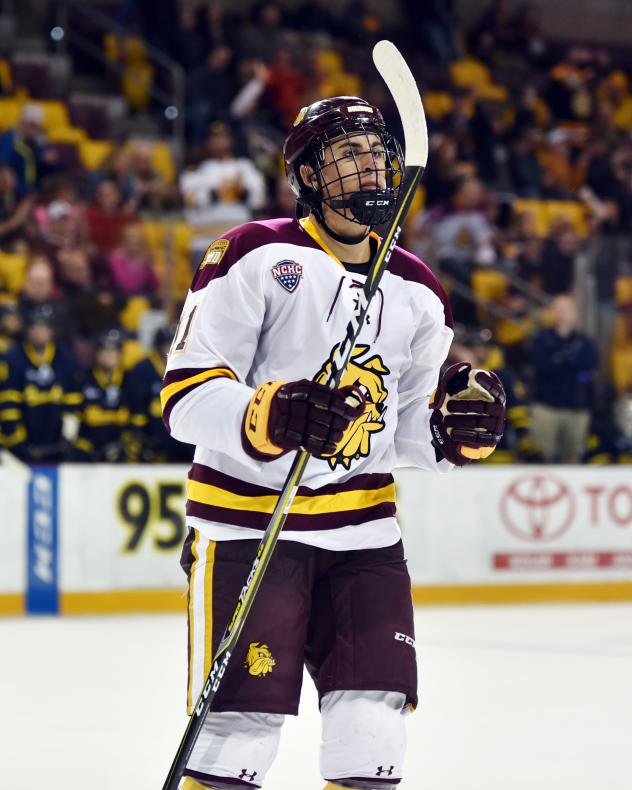 Forward Avery Peterson with the University of Minnesota-Duluth