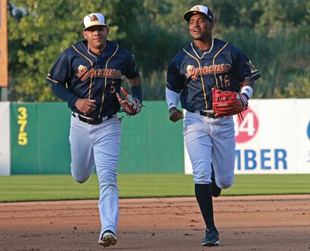 Yadiel Hernandez (left) and Victor Robles of the Syracuse Salt Potatoes
