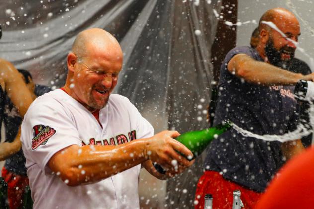 Memphis Redbirds celebrate in the locker room