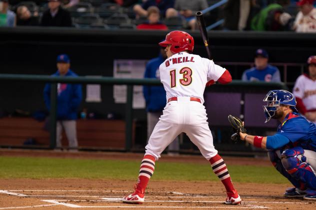 Memphis Redbirds outfielder Tyler O'Neill awaits a pitch