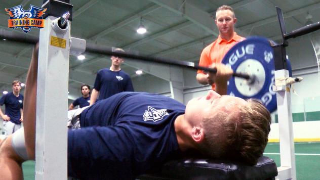 The bench press at Flint Firebirds training camp