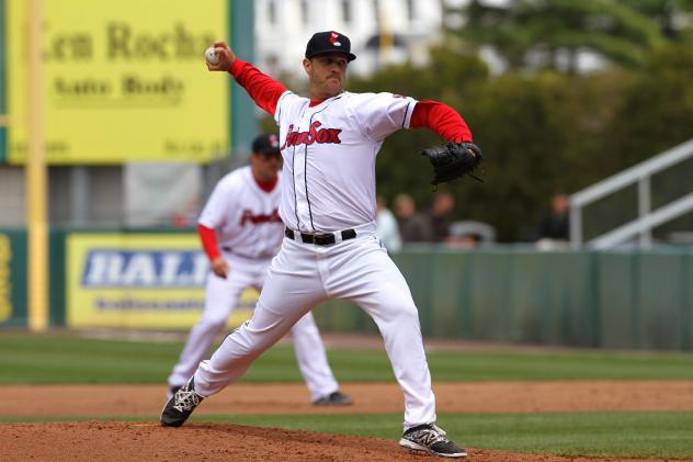 Pitcher Steven Wright with the Pawtucket Red Sox