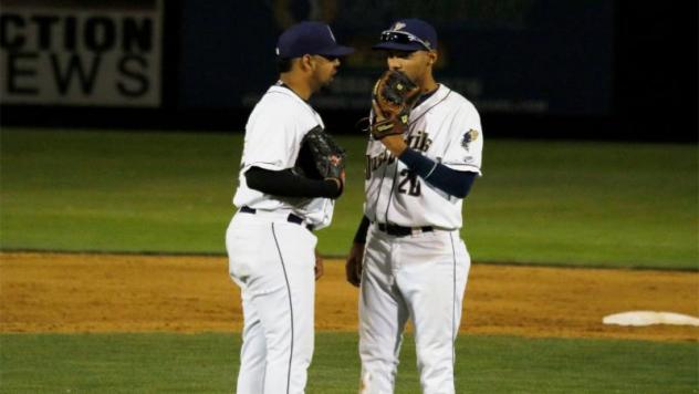 Tri-City Dust Devils conference on the mound